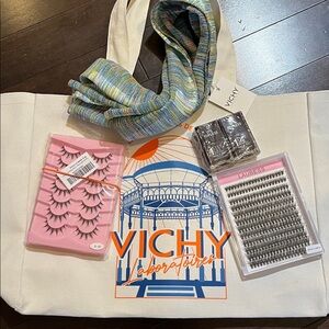 Women’s Bundle NWT- Bag ,Scarf,NEW 2pack eyelashes, 2 pack topcoat polish